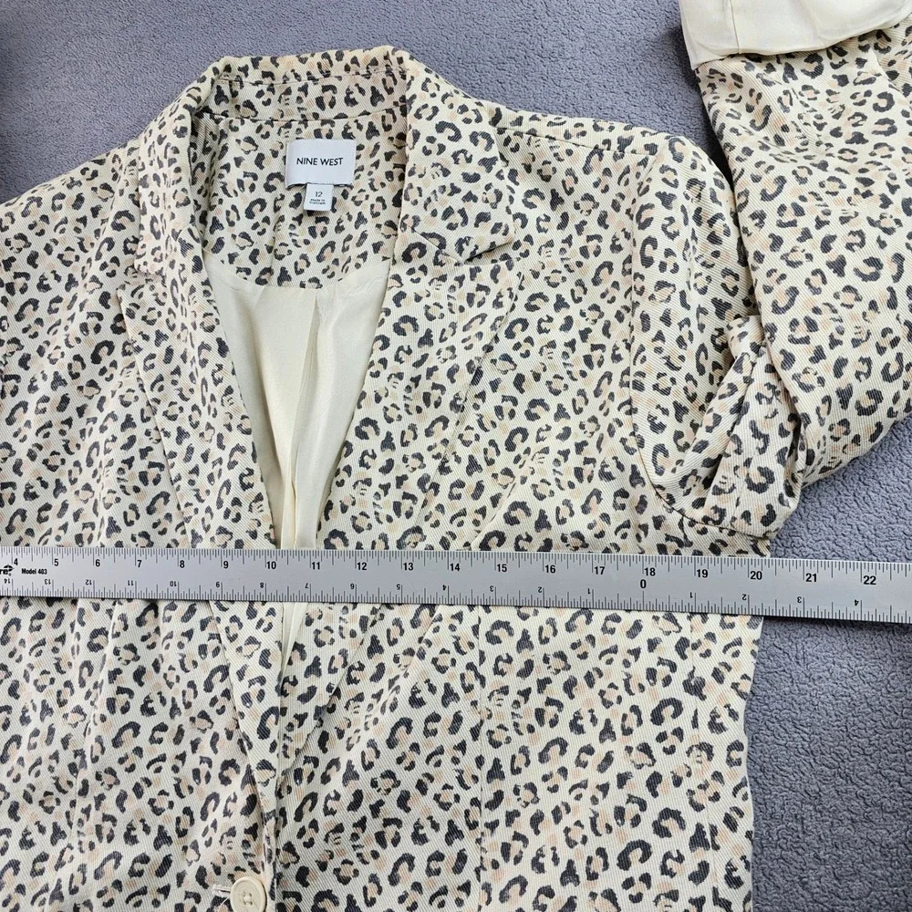Nine West Blazer Jacket Women's 12 Beige‎ Black Leopard Print Formal Notch Lapel